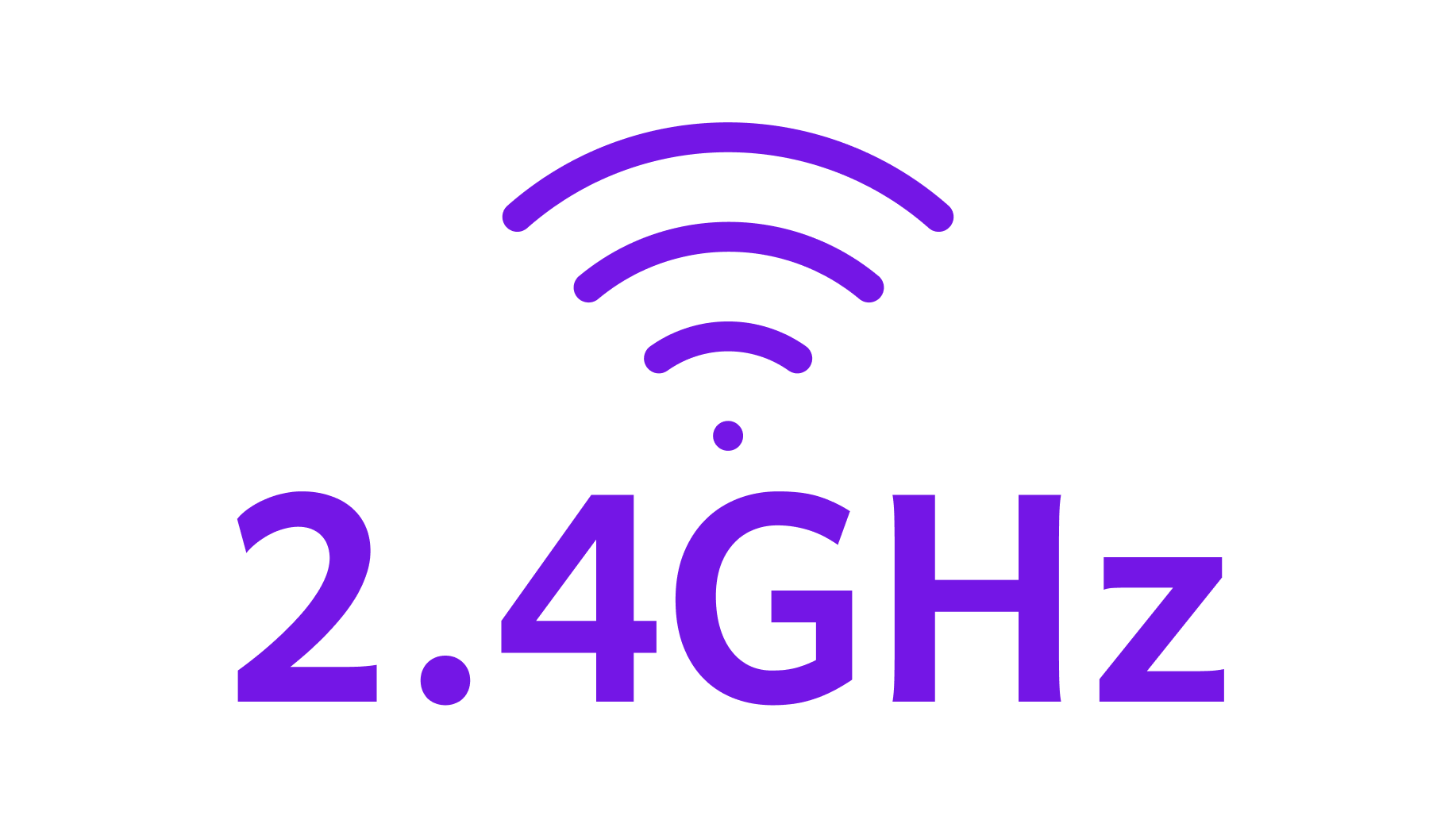 Purple Wi-Fi signal icon above the text 2.4GHz on a black background, representing a 2.4 gigahertz wireless frequency band.