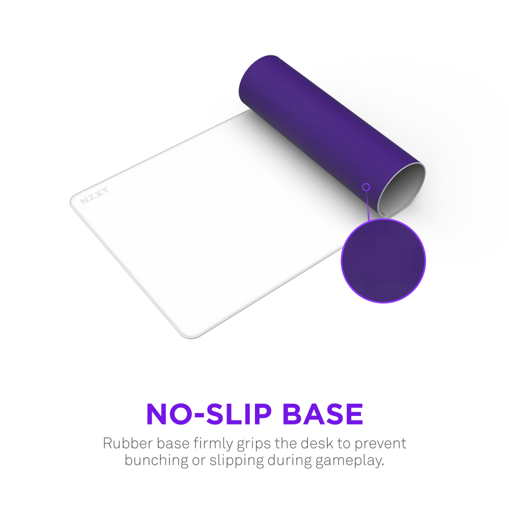White Zone XL Mousepad rolled up showing the purple no-slip base
