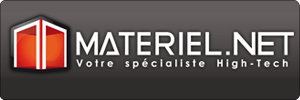 Logo of Materiel.net featuring a red and white geometric icon next to the text “MATERIEL.NET” and the tagline “Votre spécialiste High-Tech” on a dark background.