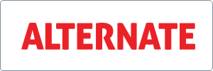 A rectangular button with a dark border and the word ALTERNATE in bold, red, uppercase letters centered on a light background.