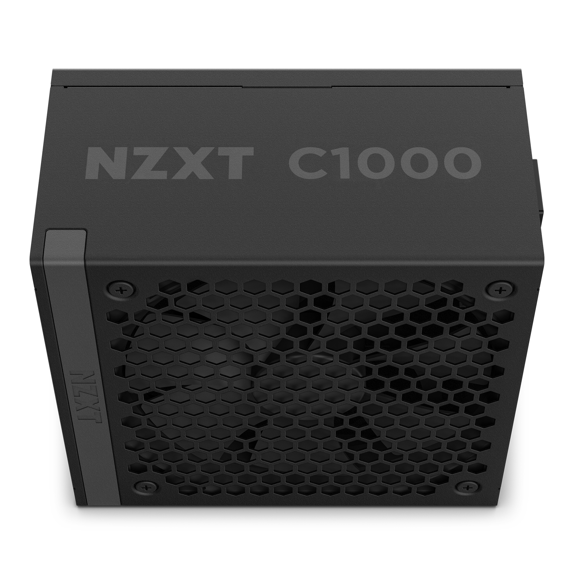 The NZXT C1000 Gold ATX 3.1 power supply, in black with a honeycomb grille and NZXT logo, is compatible with ATX 3.1 PSUs and next-gen NVIDIA GeForce RTX 50 Series GPUs.