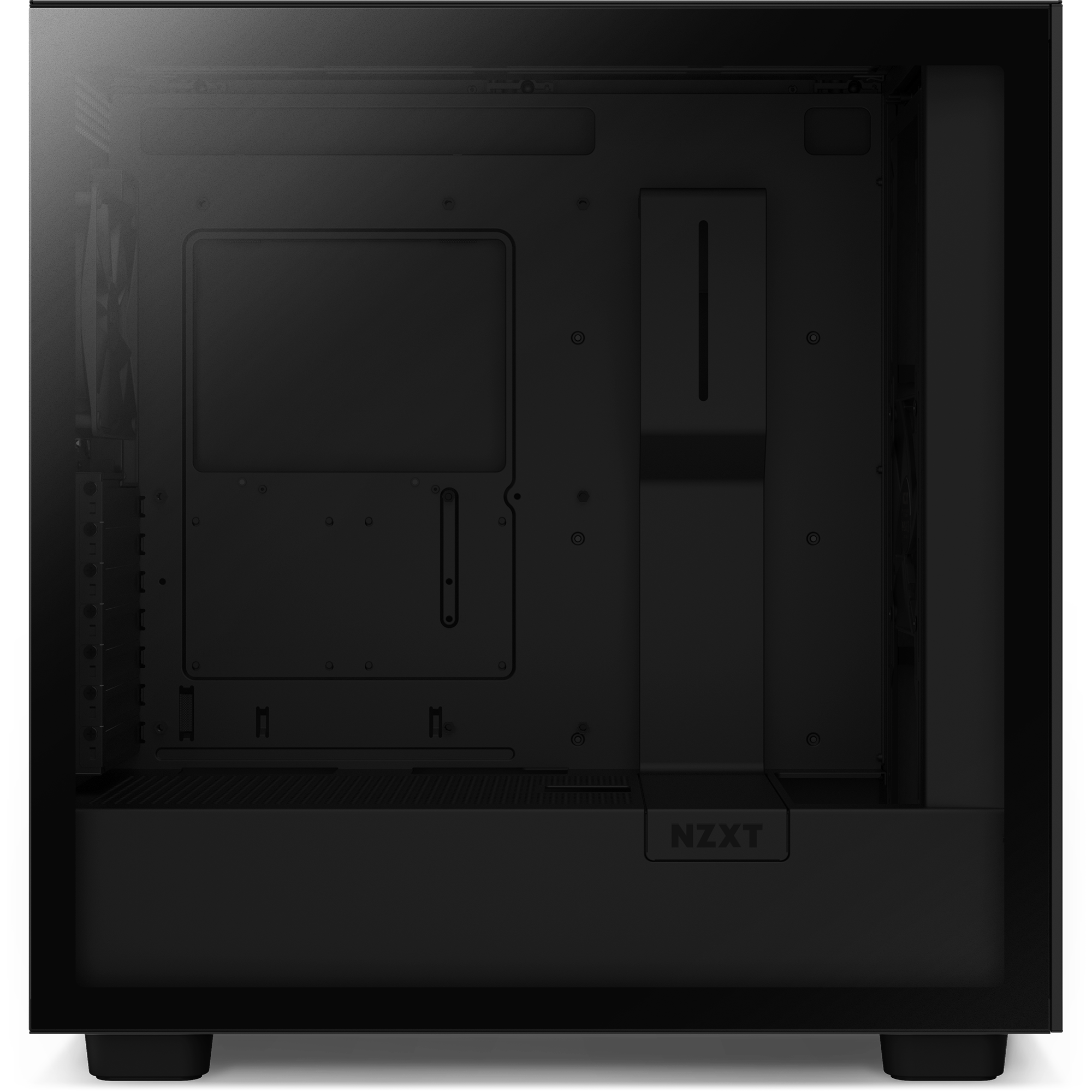 The NZXT H7 Flow (2022) is a black mid-tower case with a transparent side panel, offering an empty interior ready for PC components and optimized for superior thermal performance.