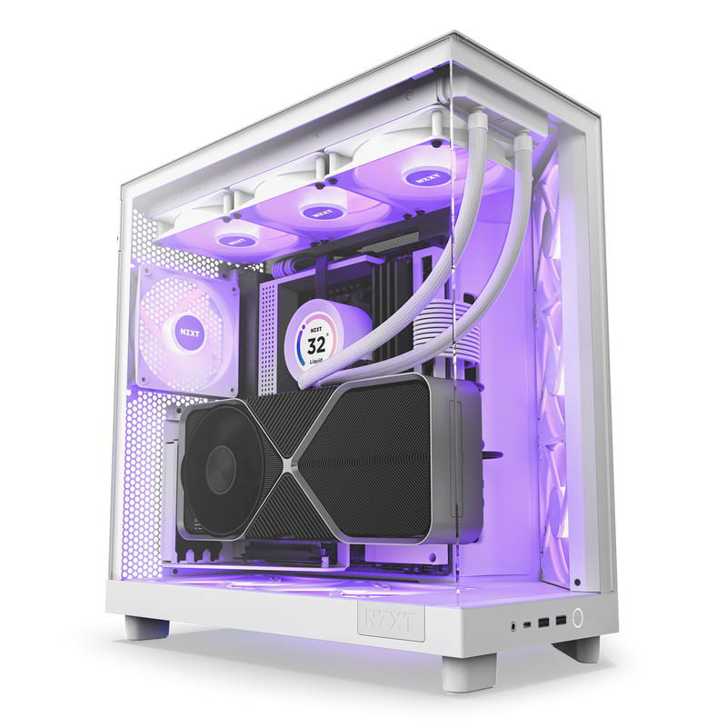 H6 Flow RGB shown from a 3/4 angle with a 9 fan RGB system built in it - White